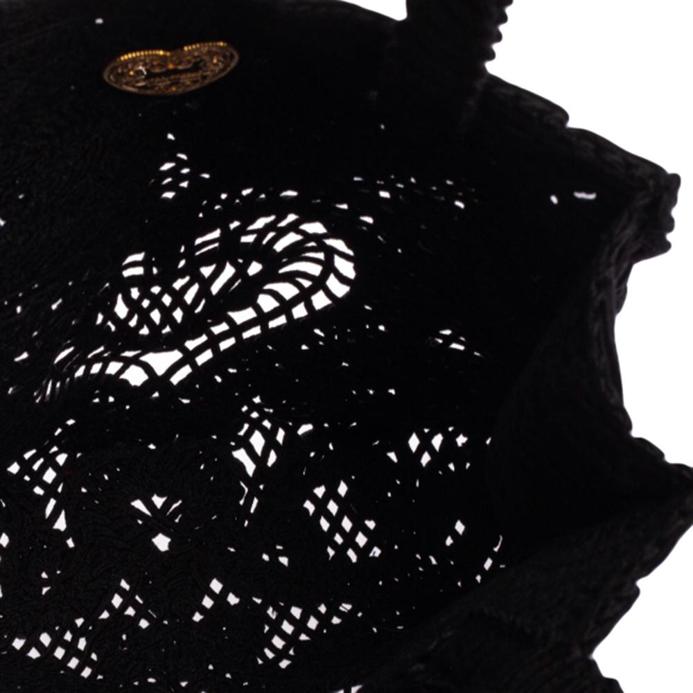 Dolce & Gabbana Black Crochet Fabric Small Beatrice Tote 8
