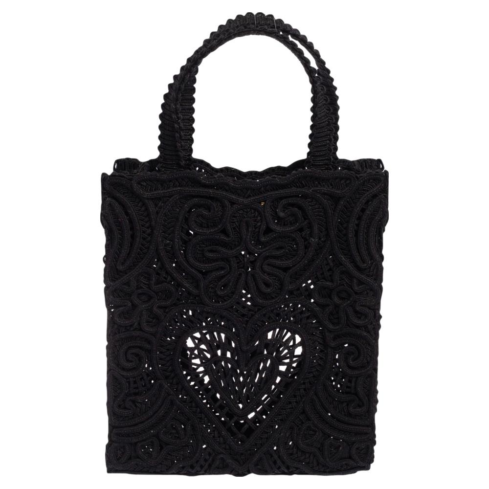 Dolce & Gabbana Black Crochet Fabric Small Beatrice Tote In Good Condition In Dubai, Al Qouz 2