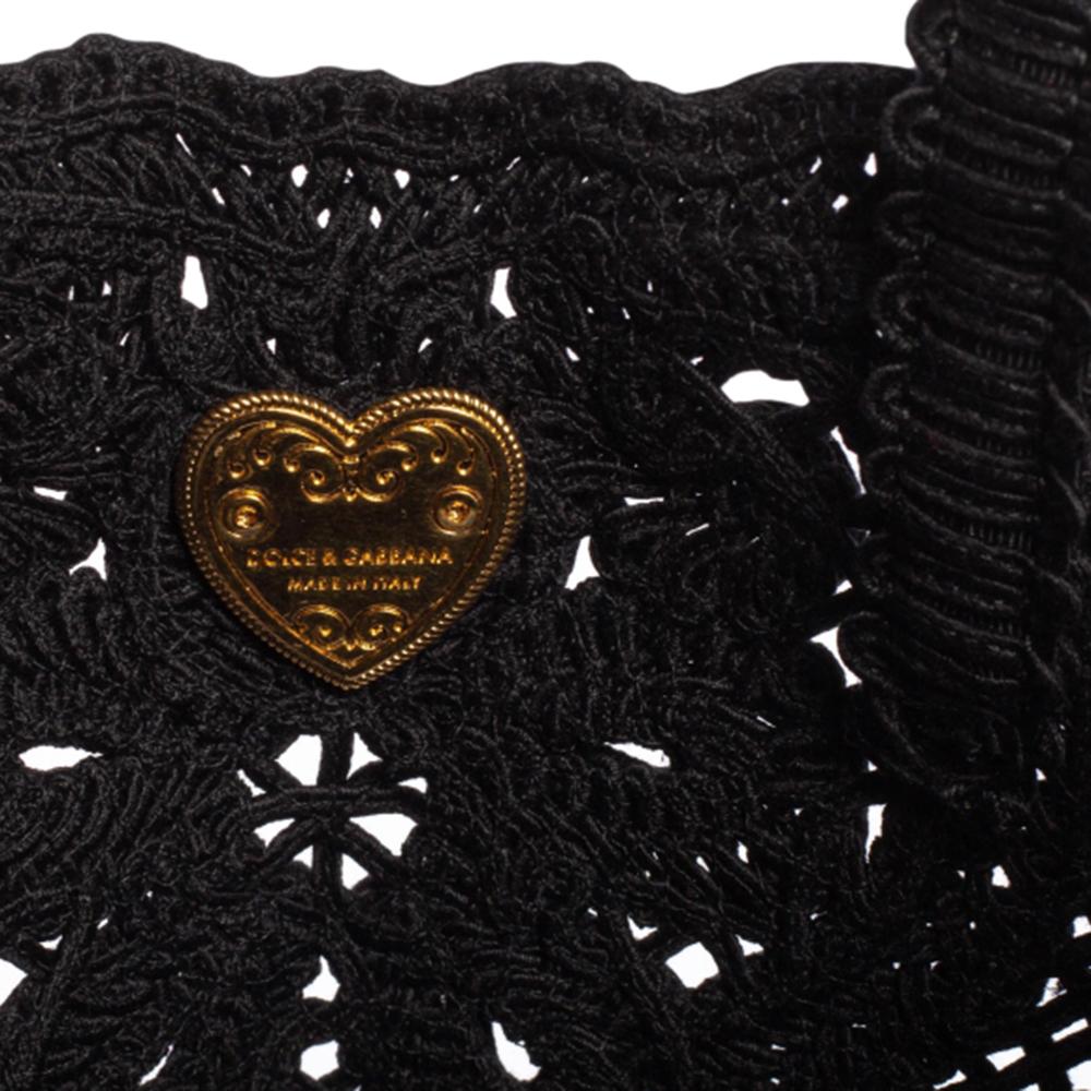 Women's Dolce & Gabbana Black Crochet Fabric Small Beatrice Tote
