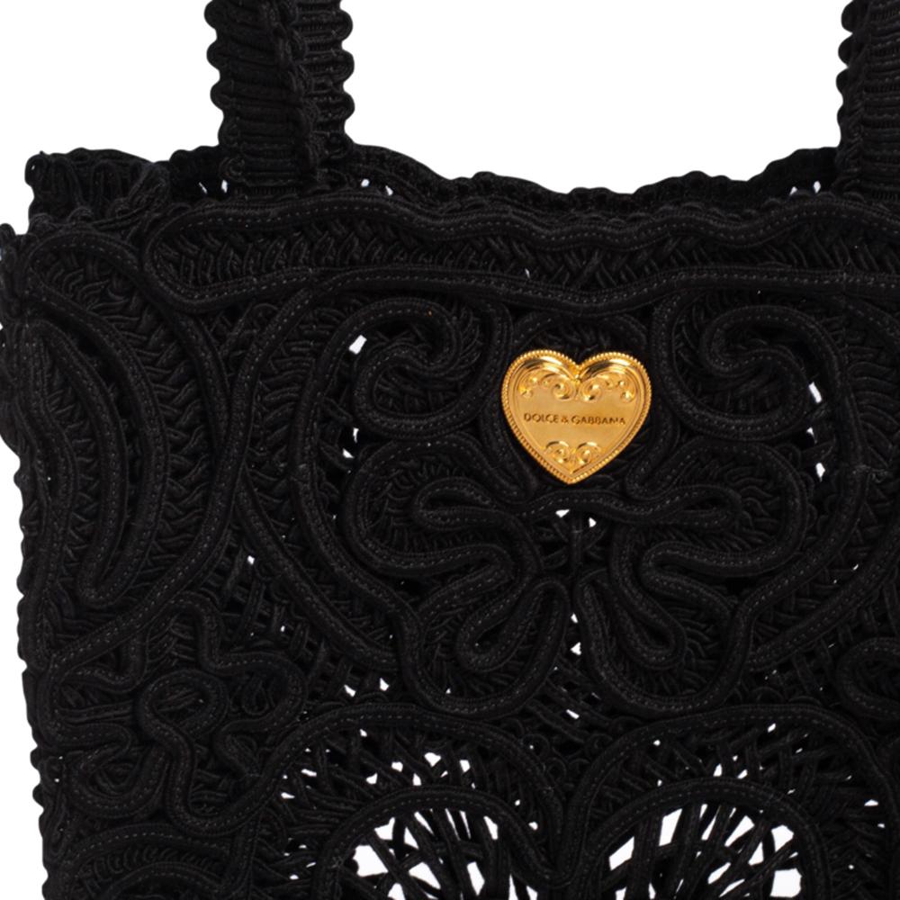 Dolce & Gabbana Black Crochet Fabric Small Beatrice Tote 1
