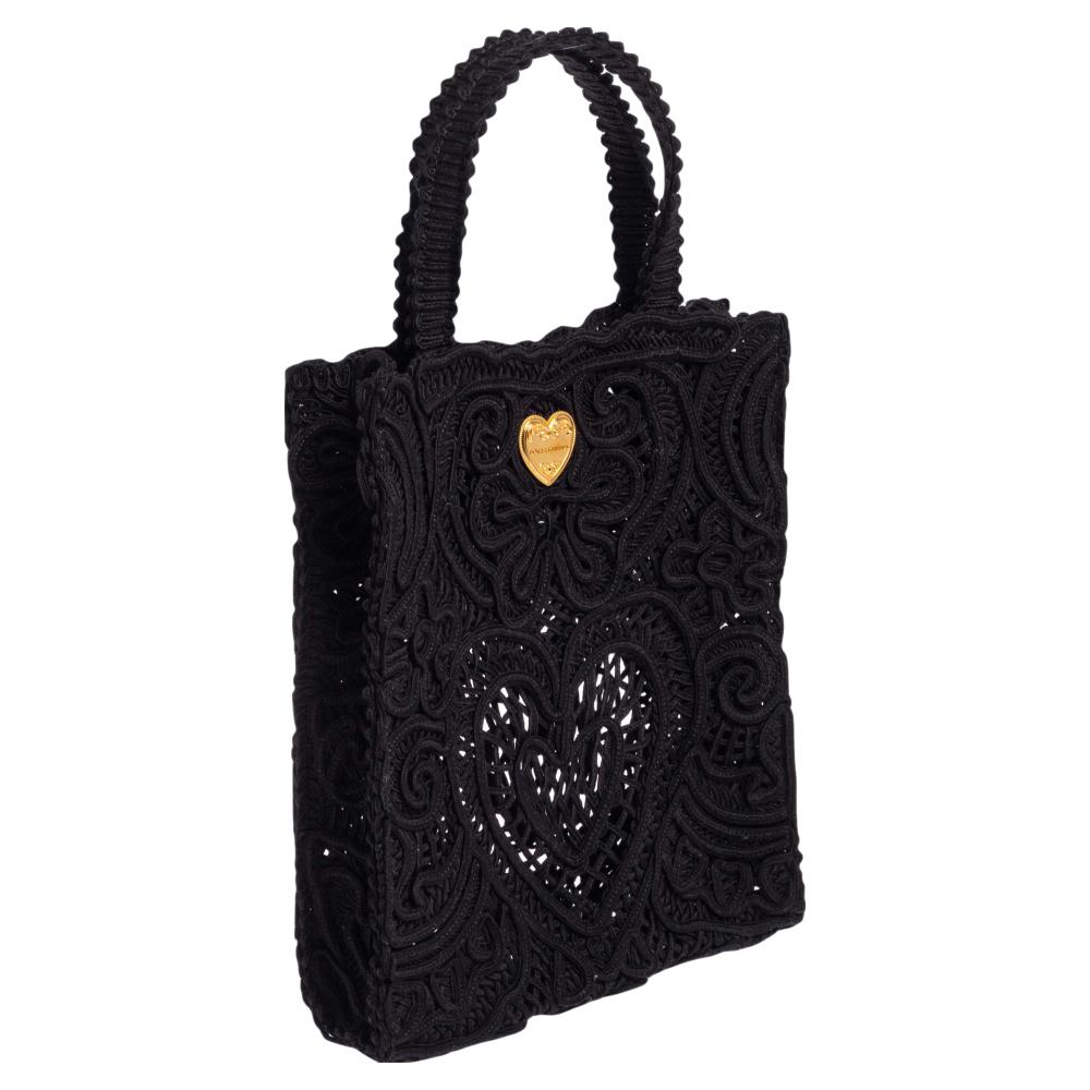 Dolce & Gabbana Black Crochet Fabric Small Beatrice Tote 2