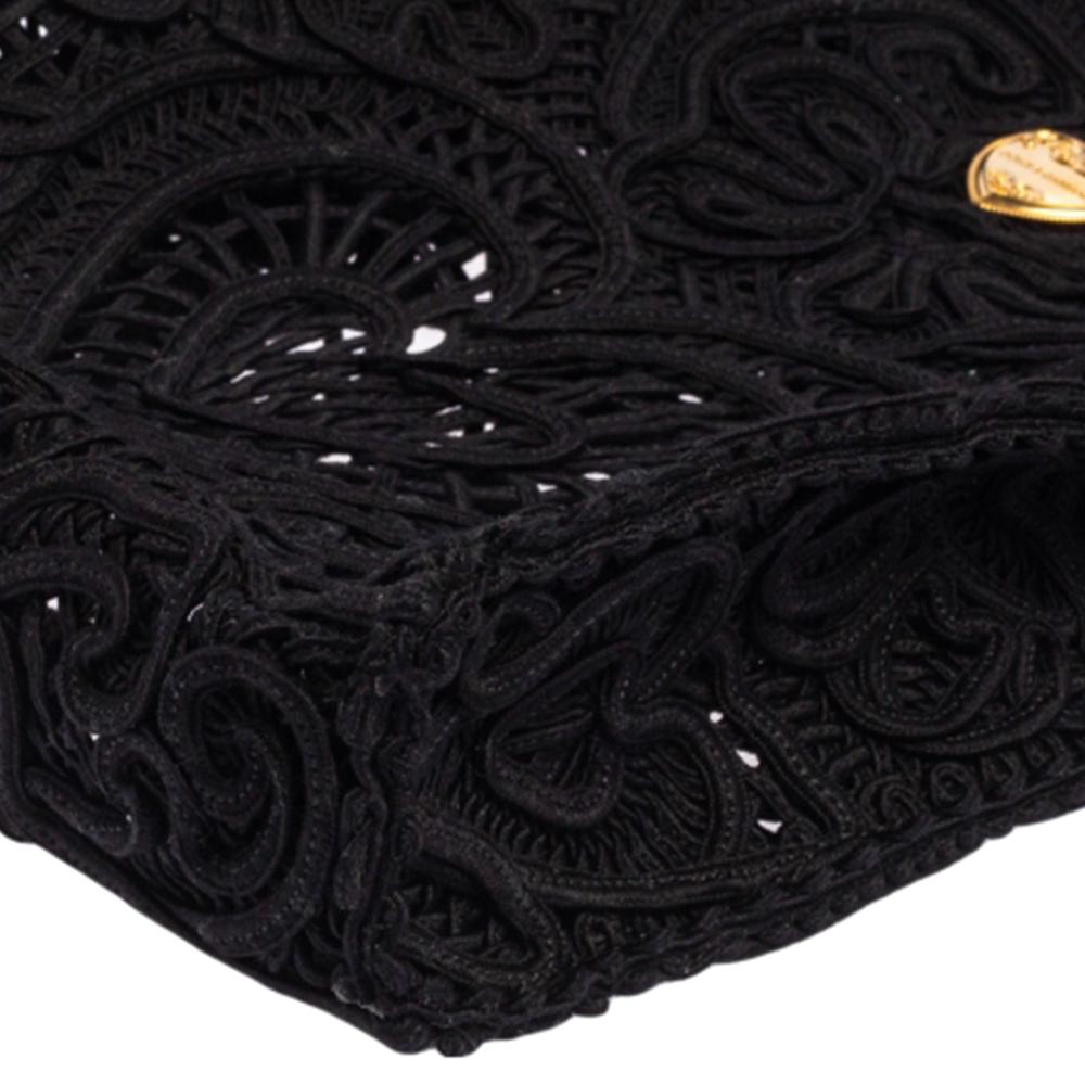 Dolce & Gabbana Black Crochet Fabric Small Beatrice Tote 5