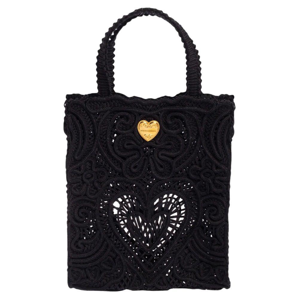 Dolce & Gabbana Black Crochet Fabric Small Beatrice Tote
