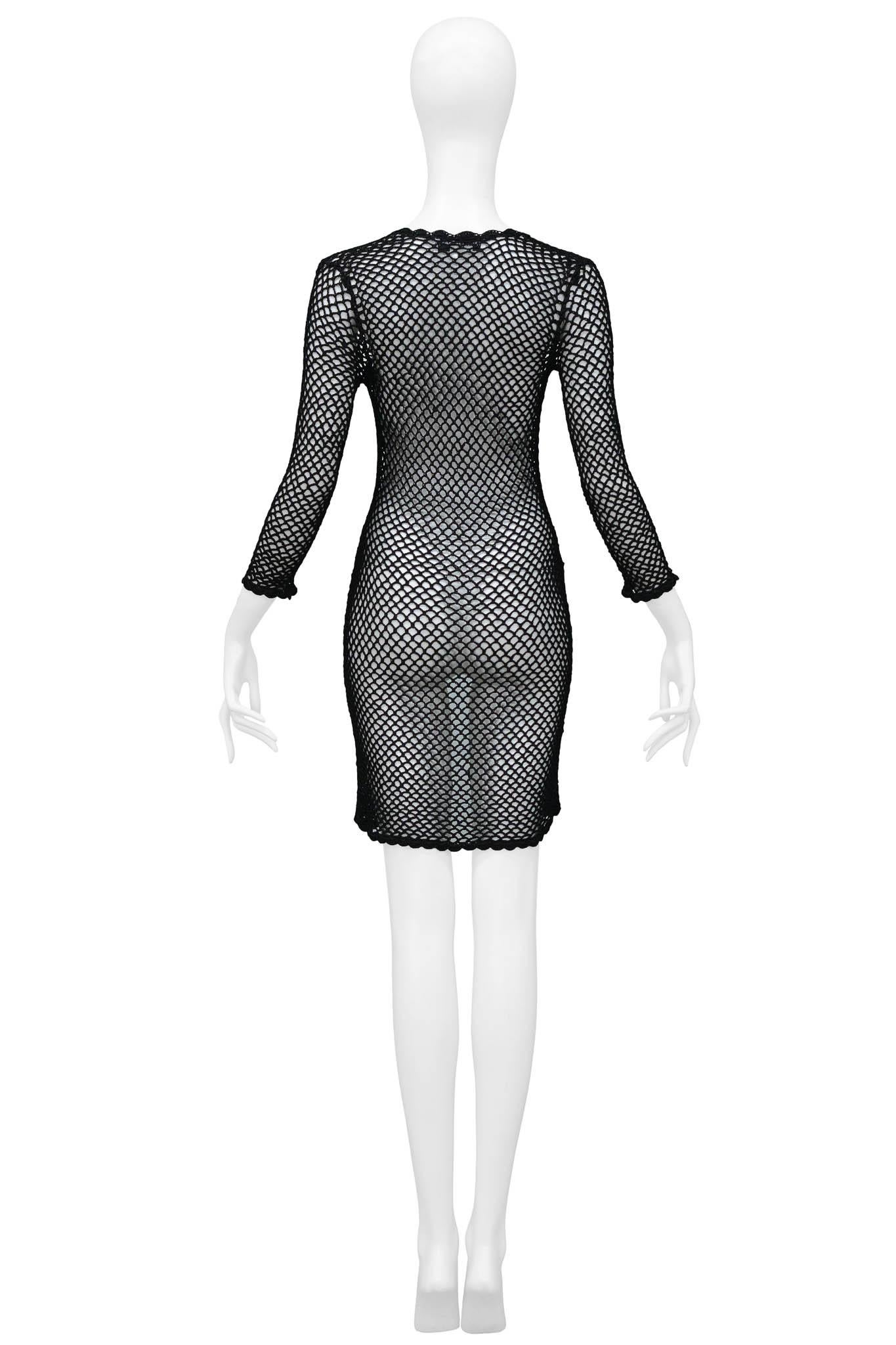 Dolce & Gabbana Black Crochet Fishnet Cardigan Dress 1990S In Excellent Condition For Sale In Los Angeles, CA
