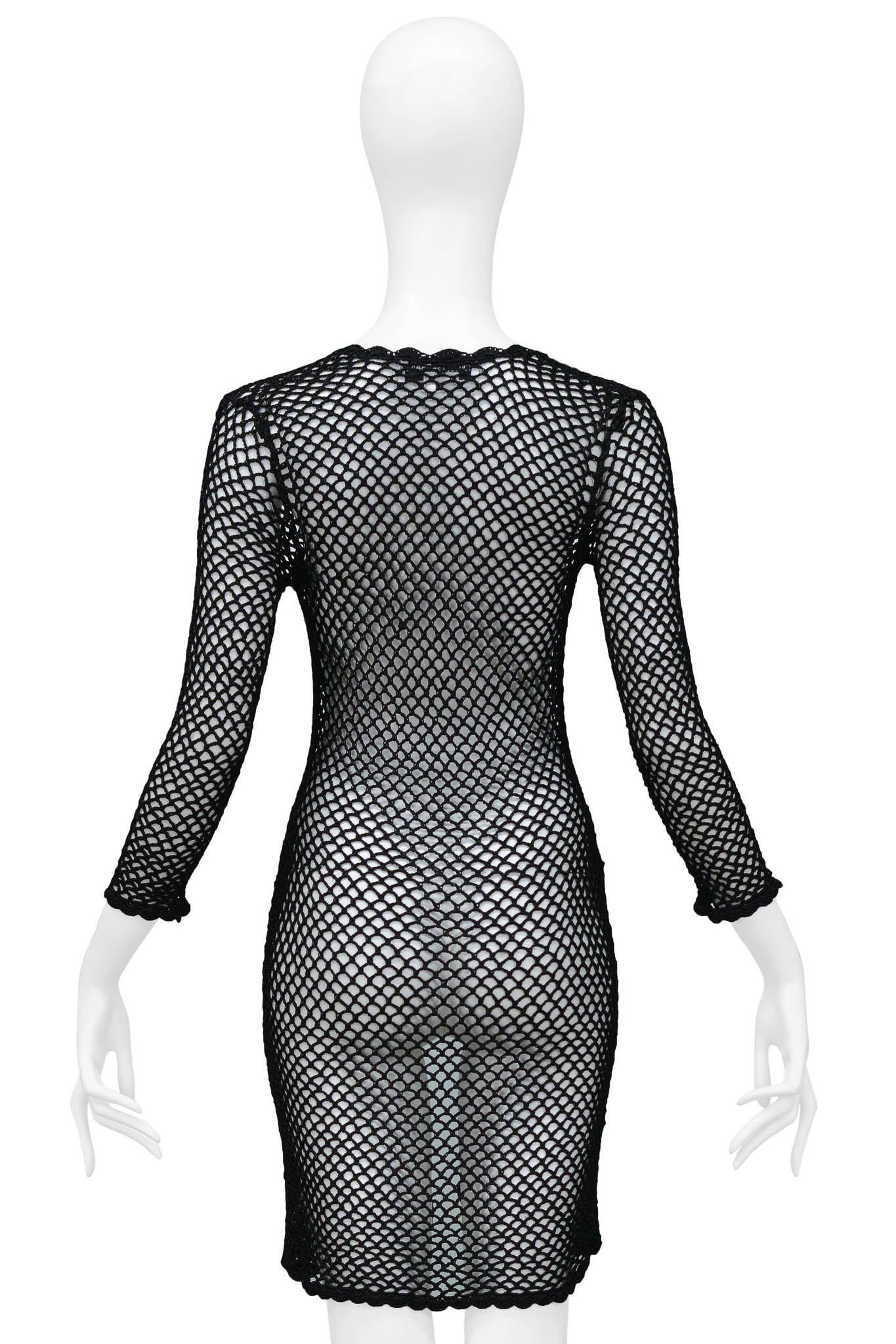 Women's Dolce & Gabbana Black Crochet Fishnet Cardigan Dress 1990S For Sale