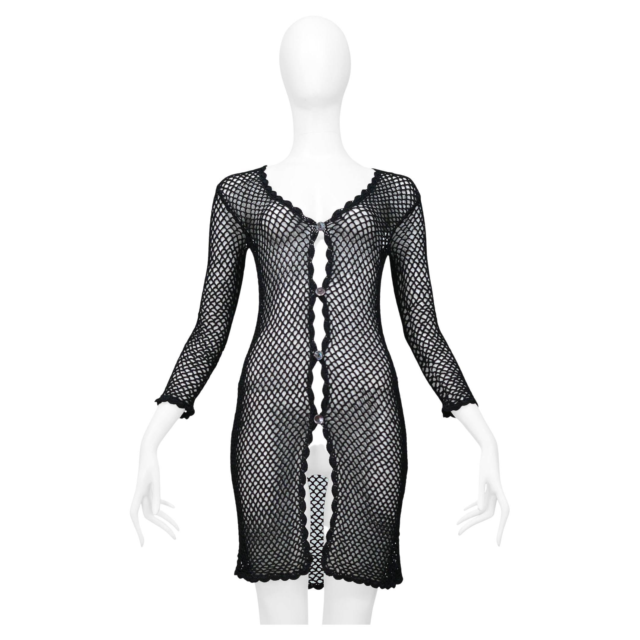 Dolce & Gabbana Black Crochet Fishnet Cardigan Dress 1990S For Sale