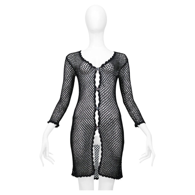 Dolce and Gabbana Black Crochet Fishnet Cardigan Dress 1990S For
