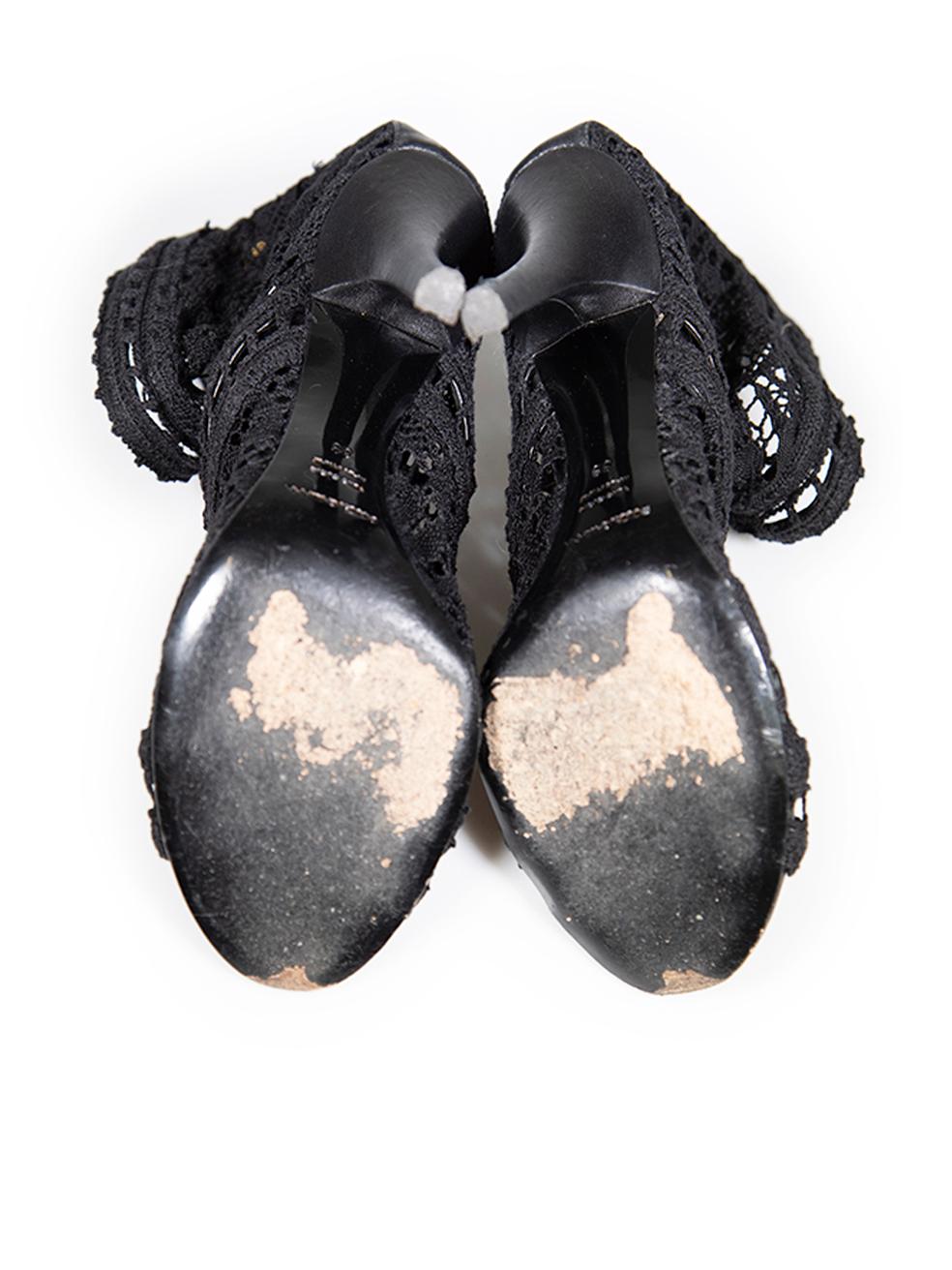 Women's Dolce & Gabbana Black Crochet Lace Peep Toe Boots Size IT 39