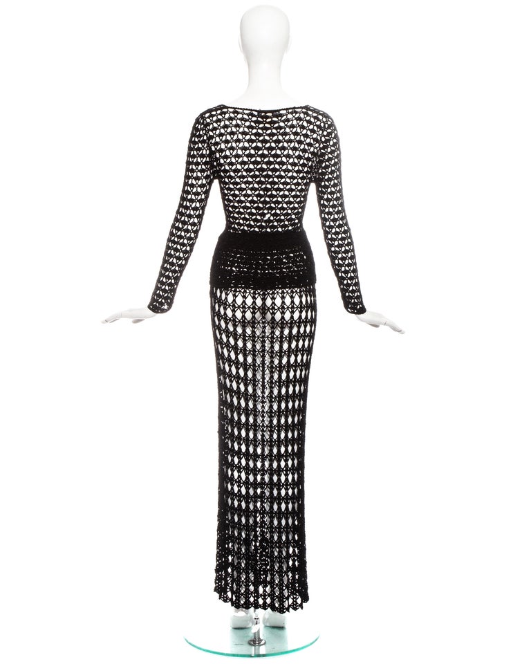 Dolce and Gabbana black crochet maxi skirt and sweater ensemble, ss ...