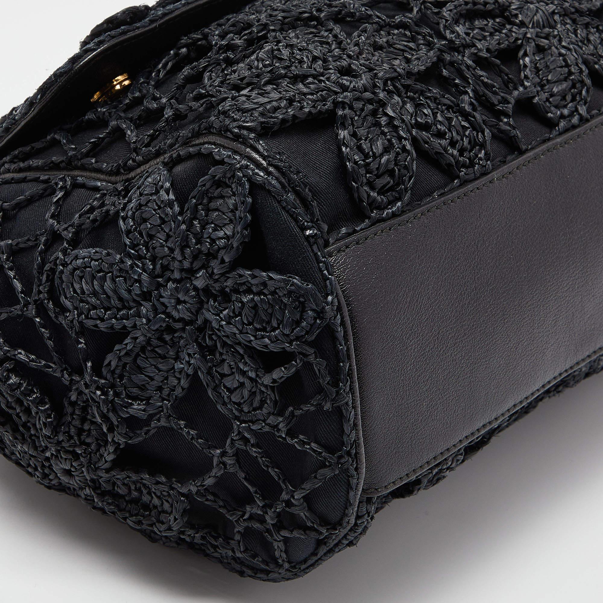 Dolce & Gabbana Black Crochet Raffia Leather Large Miss Sicily Top Handle Bag 1