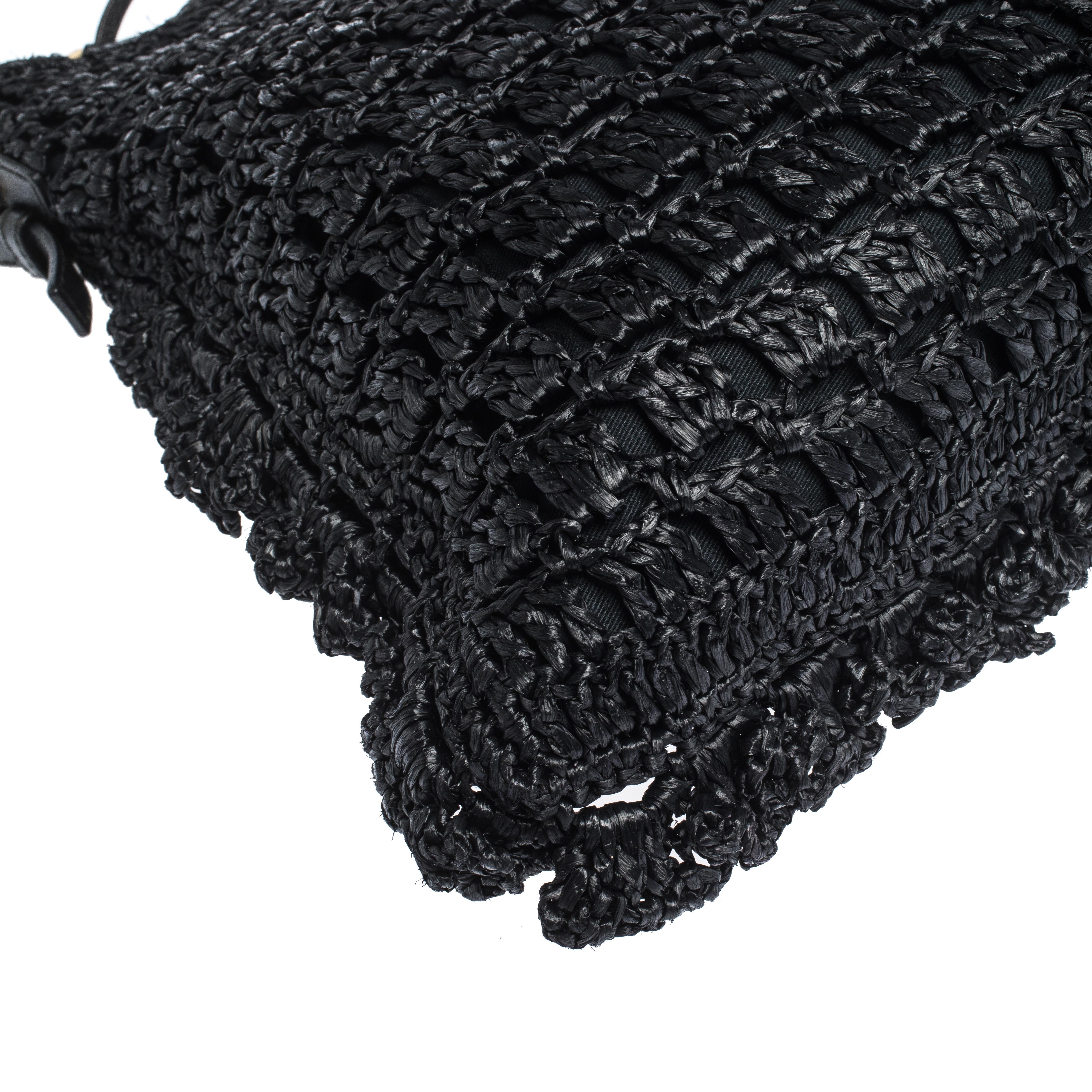 Dolce & Gabbana Black Crochet Straw and Leather Hobo 5