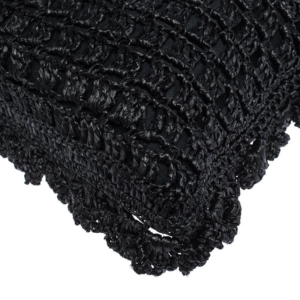 Dolce & Gabbana Black Crochet Straw and Leather Hobo 3