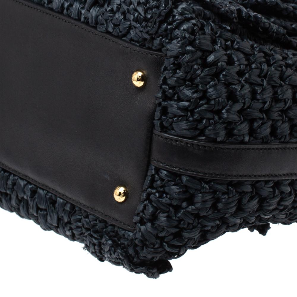Dolce & Gabbana Black Crochet Straw and Leather Miss Dolce Top Handle Bag 3