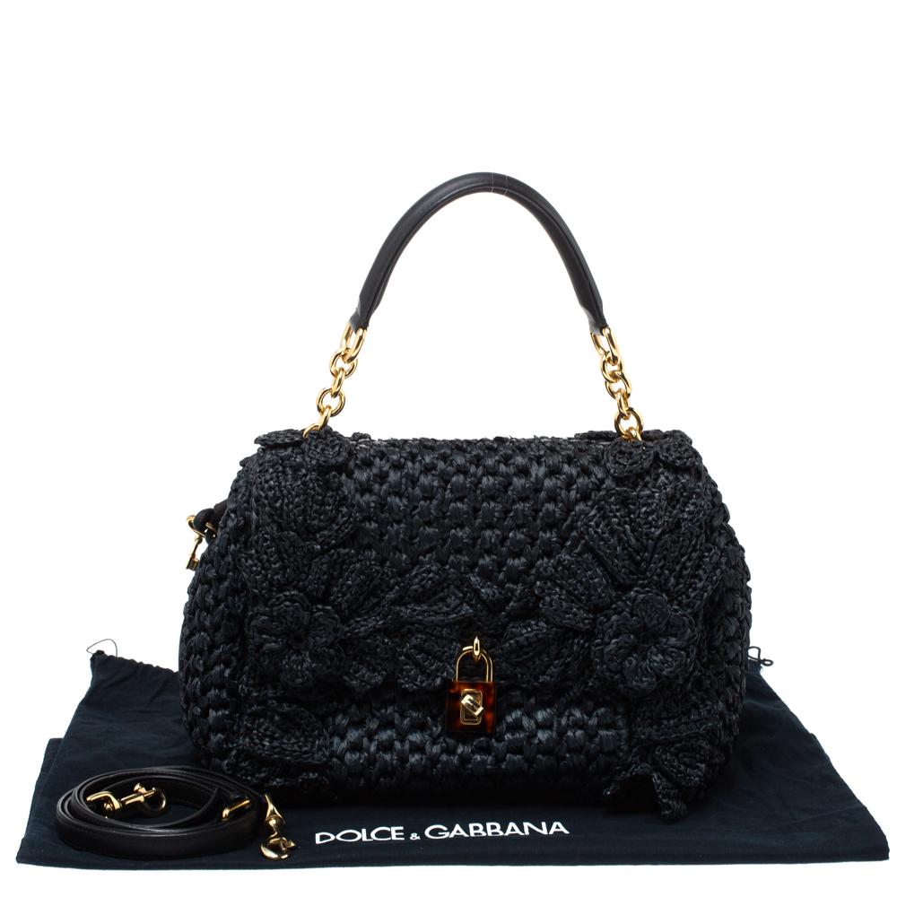 Dolce & Gabbana Black Crochet Straw and Leather Miss Dolce Top Handle Bag 4