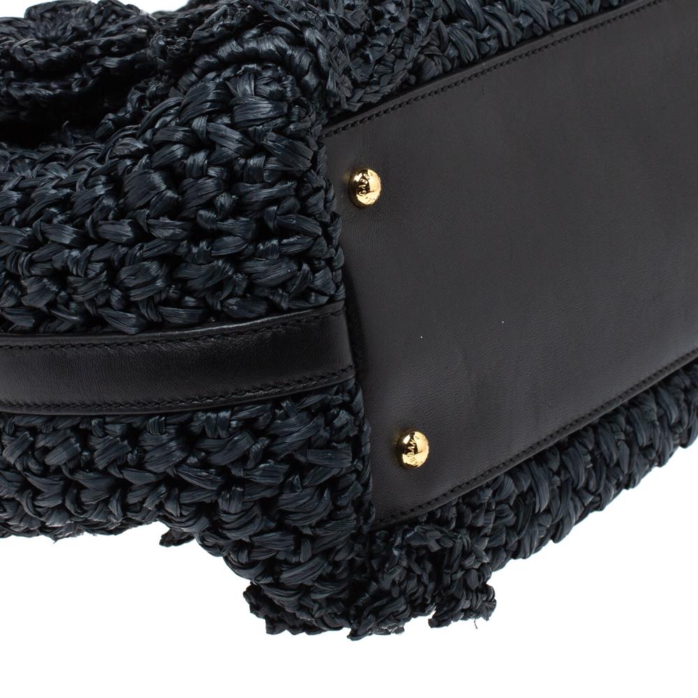Dolce & Gabbana Black Crochet Straw and Leather Miss Dolce Top Handle Bag 1
