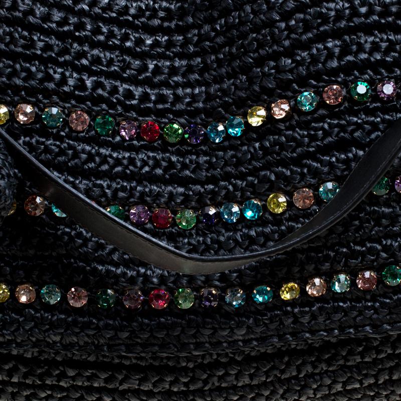 Dolce & Gabbana Black Crochet Straw Miss Sicily Top Handle Bag 1