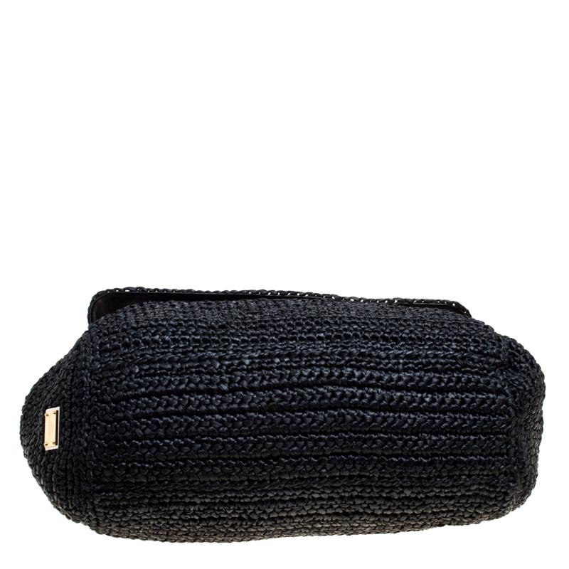 Dolce & Gabbana Black Crochet Straw Miss Sicily Top Handle Bag 2