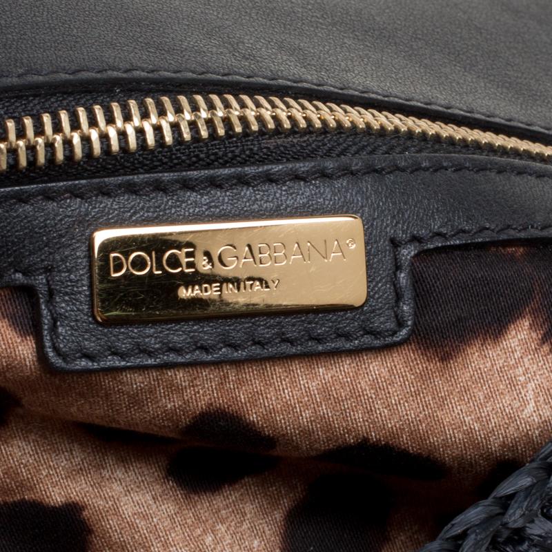 Dolce & Gabbana Black Crochet Straw Miss Sicily Top Handle Bag 4