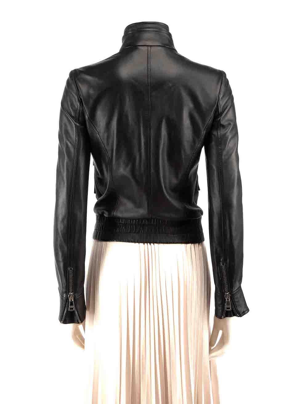 Dolce & Gabbana Black Crop Leather Biker Jacket Size XS In Excellent Condition In London, GB