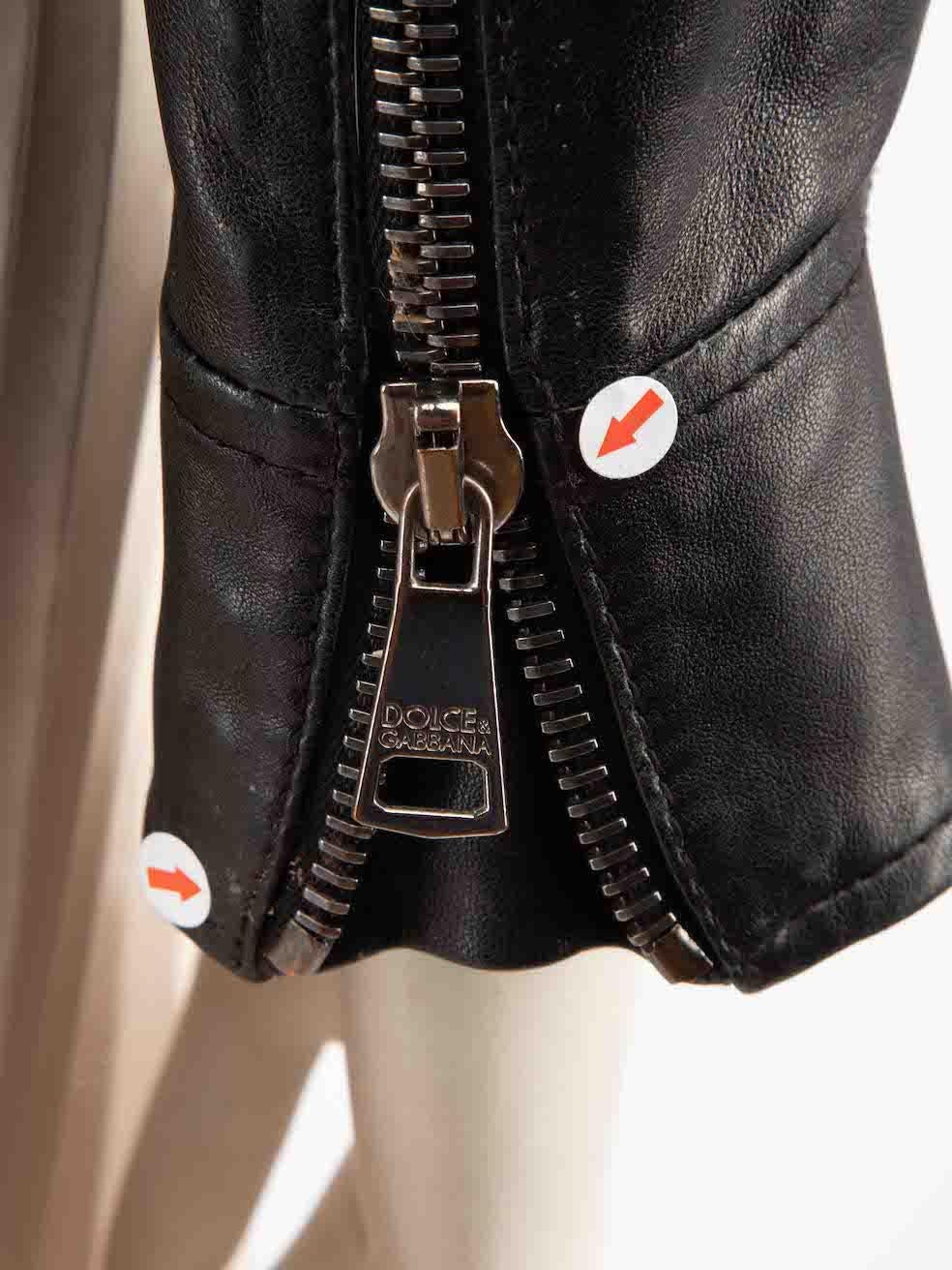Women's Dolce & Gabbana Black Crop Leather Biker Jacket Size XS