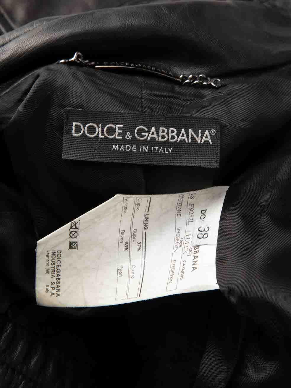 Dolce & Gabbana Black Crop Leather Biker Jacket Size XS 4