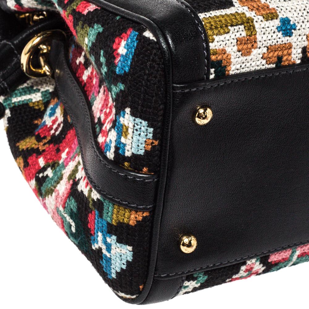 Dolce & Gabbana Black Cross Stitch Fabric and Leather Padlock Top Handle Bag 2