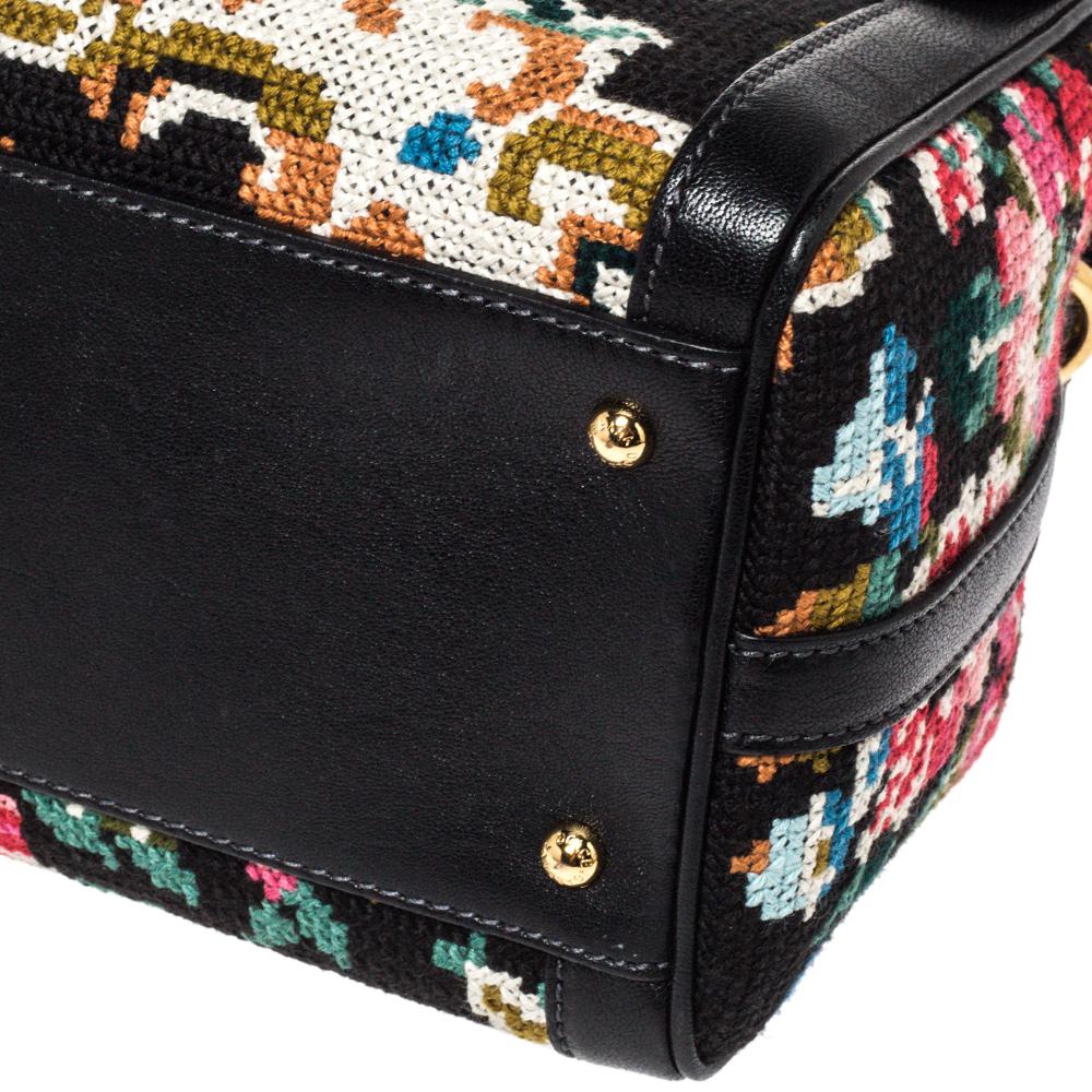 Dolce & Gabbana Black Cross Stitch Fabric and Leather Padlock Top Handle Bag 4