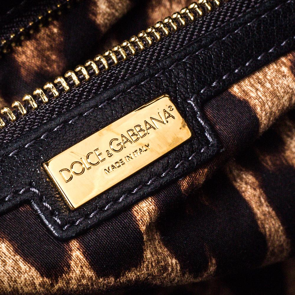 Dolce & Gabbana Black Cross Stitch Fabric and Leather Padlock Top Handle Bag 5