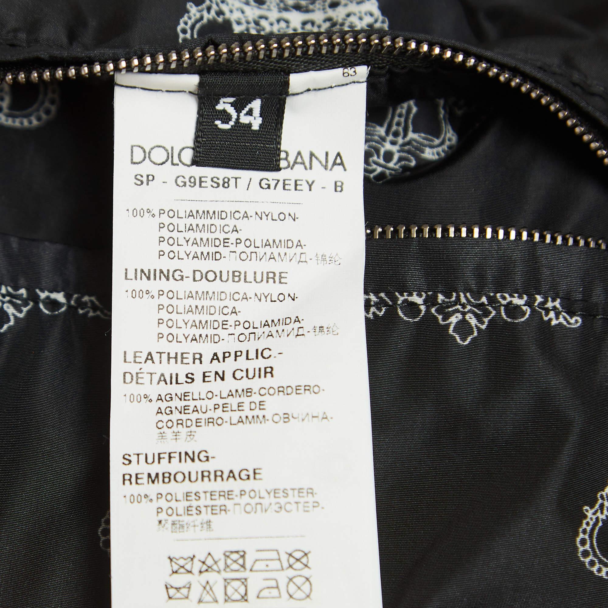 Dolce & Gabbana Black Crown Print Quilt Stitch Nylon Bomber Jacket XXL In Good Condition In Dubai, Al Qouz 2