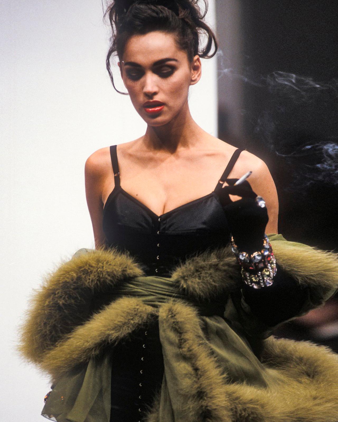Dolce & Gabbana Black Crystal Adorned Corset, Skirt, Shrug and Gloves, FW 1991 For Sale 9