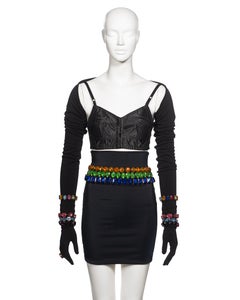 Dolce & Gabbana Black Crystal Adorned Corset, Skirt, Shrug and Gloves, FW 1991