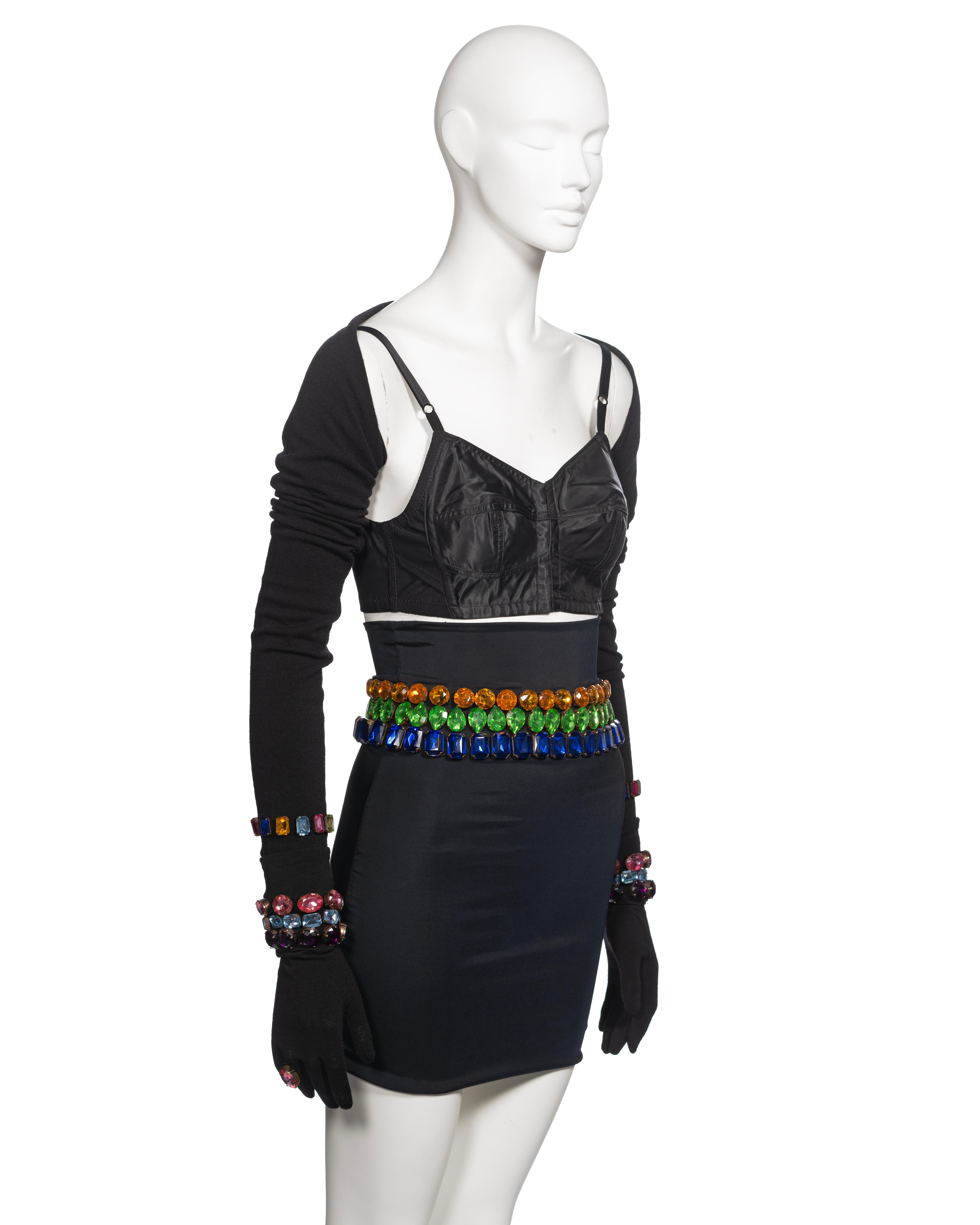 Dolce & Gabbana Black Crystal Adorned Corset, Skirt, Shrug and Gloves, FW 1991 For Sale 1