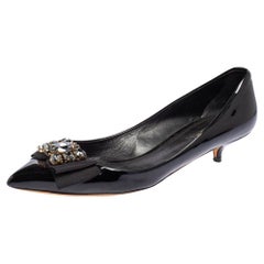 Dolce & Gabbana Black Crystal  Bow Pointed Toe Kitten Heel Pumps Size 41