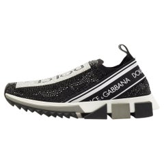 Dolce & Gabbana Black Crystal Embellished Knit Fabric Sorrento Sneakers Size 39