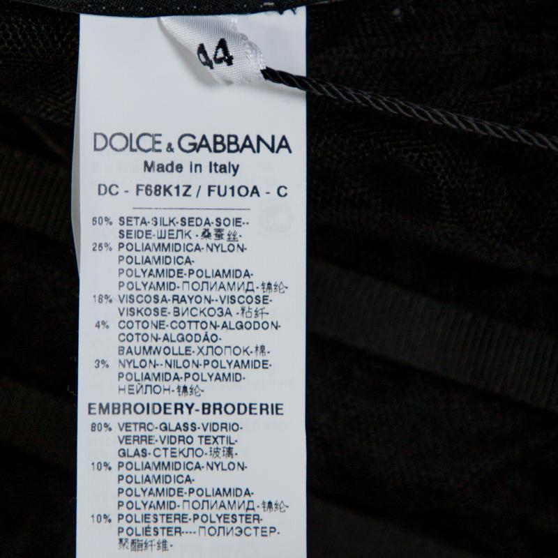 Women's Dolce & Gabbana Black Crystal Embellished Sheer Tulle Paneled Gown M
