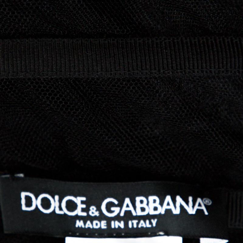 Dolce & Gabbana Black Crystal Embellished Sheer Tulle Paneled Gown M 1