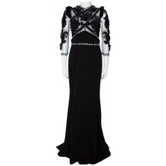 Dolce & Gabbana Black Crystal Embellished Sheer Tulle Paneled Gown M
