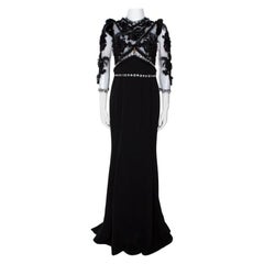 Dolce & Gabbana Black Crystal Embellished Sheer Tulle Paneled Gown M