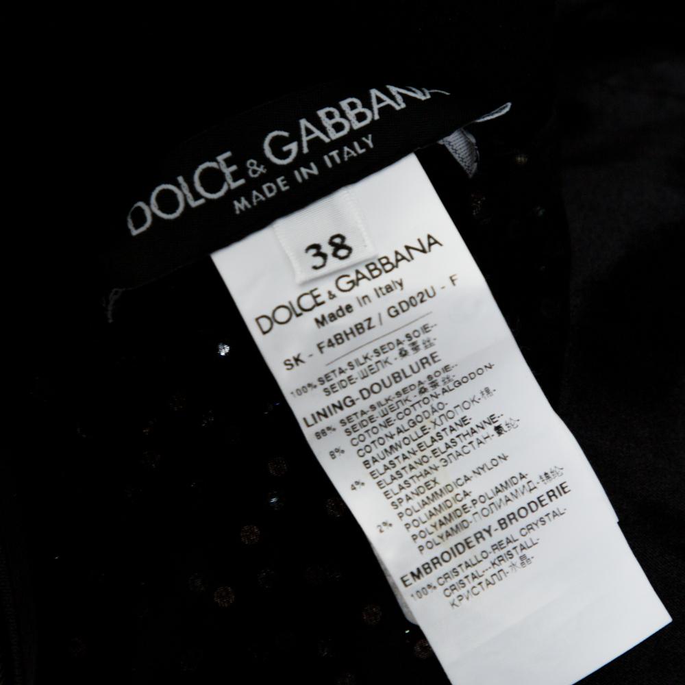 Dolce & Gabbana Black Crystal Embellished Silk Asymmetrical Hem Skirt S In Excellent Condition In Dubai, Al Qouz 2