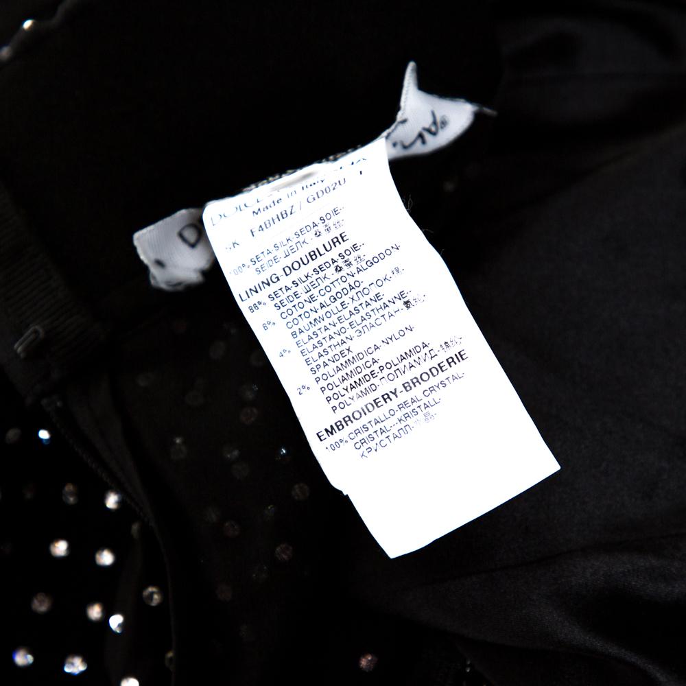 Women's Dolce & Gabbana Black Crystal Embellished Silk Asymmetrical Hem Skirt S