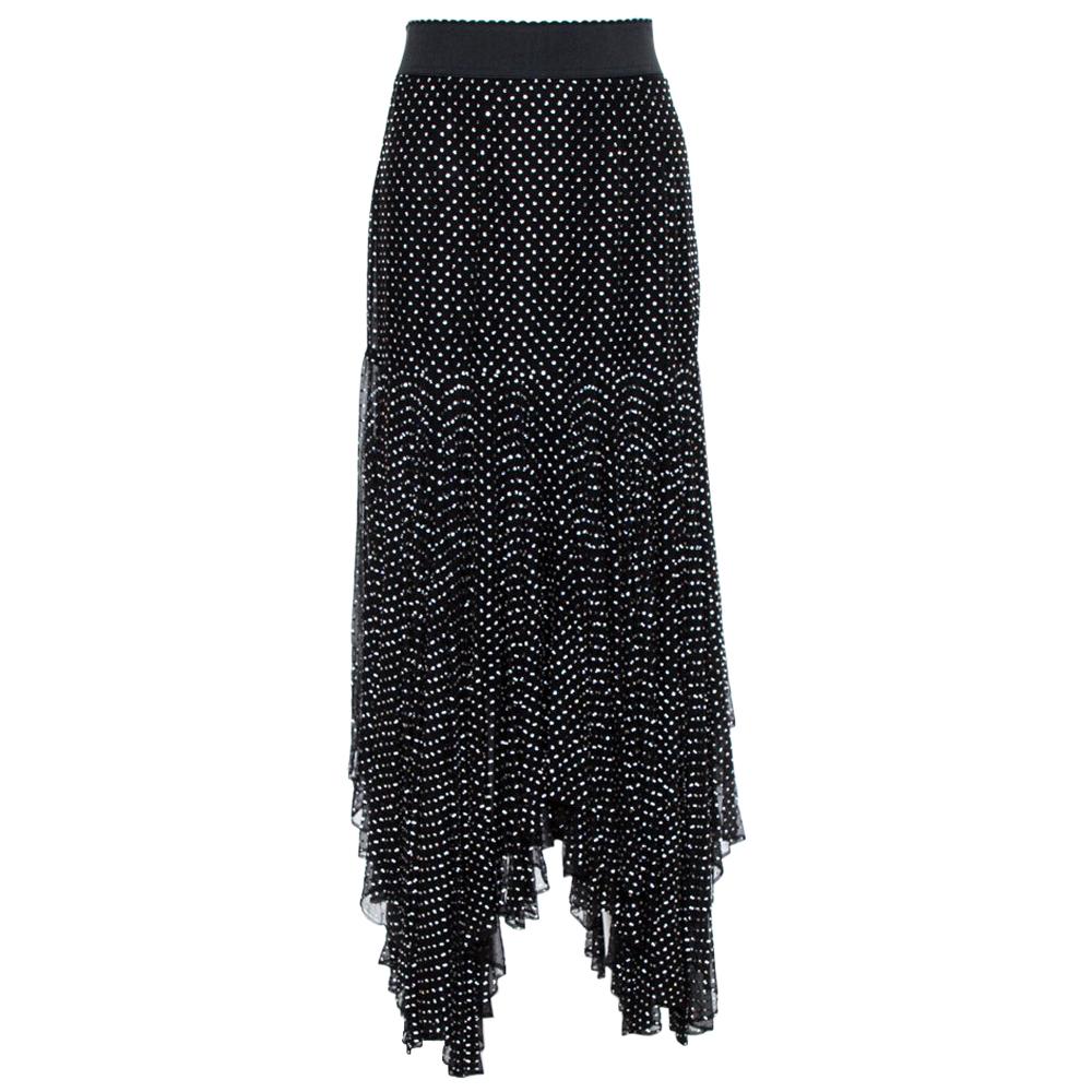 Dolce & Gabbana Black Crystal Embellished Silk Asymmetrical Hem Skirt S
