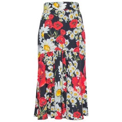 Dolce & Gabbana Black Daisy & Poppy Print Silk Midi Skirt M