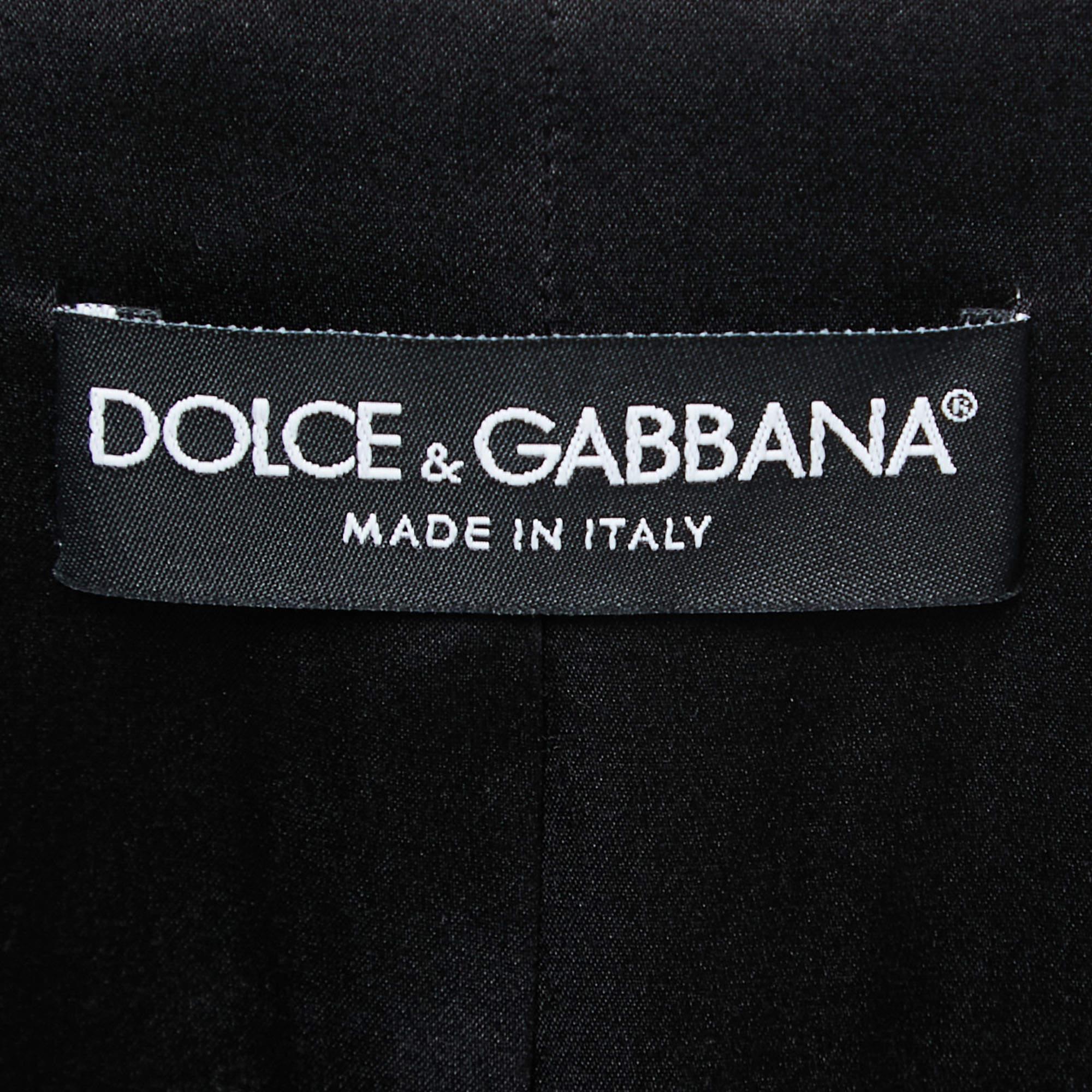 Dolce & Gabbana Black Daisy Print Crepe Double Breasted Blazer S In New Condition In Dubai, Al Qouz 2