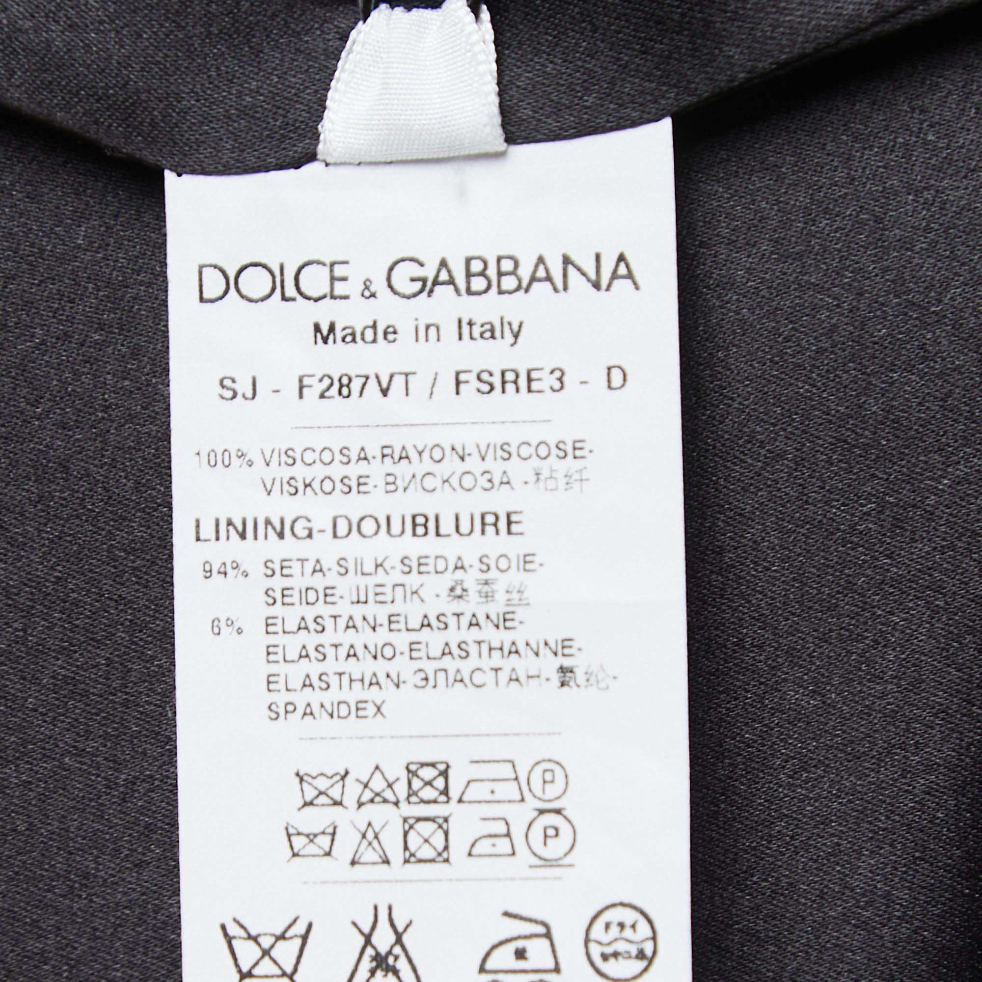 Dolce & Gabbana Black Daisy Print Crepe Double Breasted Blazer S 2