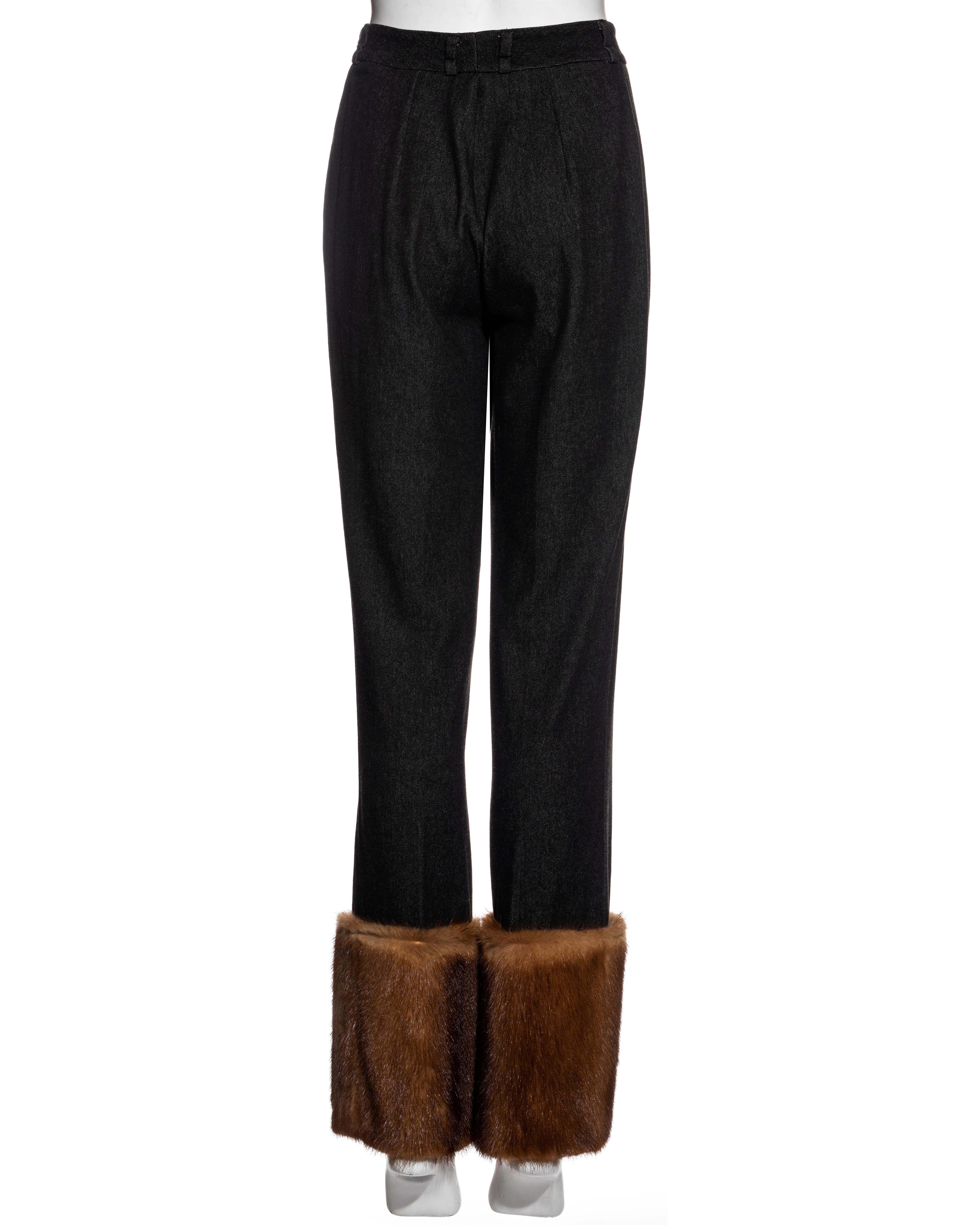 Dolce & Gabbana black denim and mink fur pants, fw 1999 In Excellent Condition For Sale In London, GB