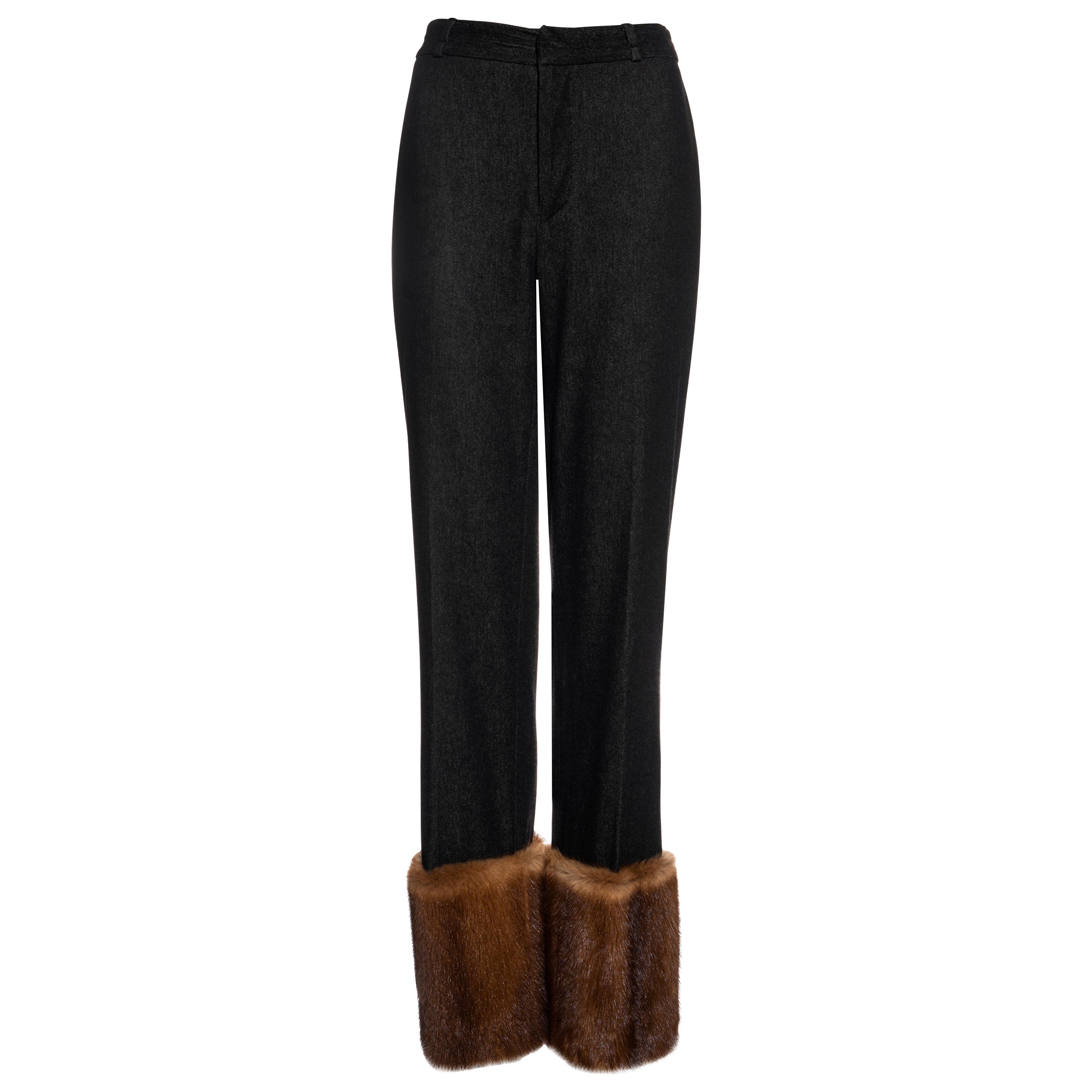 Dolce & Gabbana Schwarze Hose aus Denim und Nerzpelz, H/W 1999 im Angebot