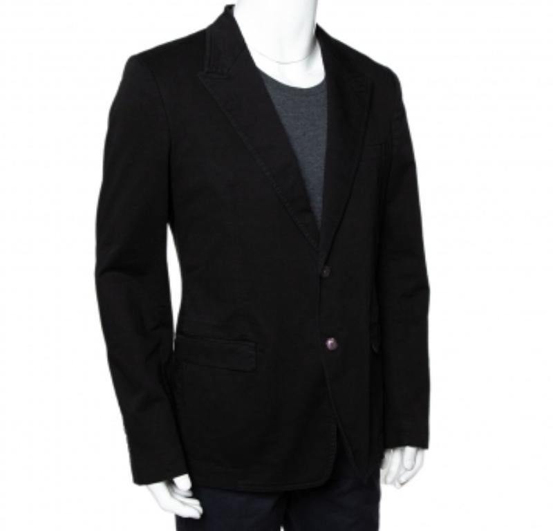 Dolce & Gabbana Black Denim Button Front Blazer XXL In Fair Condition For Sale In Dubai, Al Qouz 2
