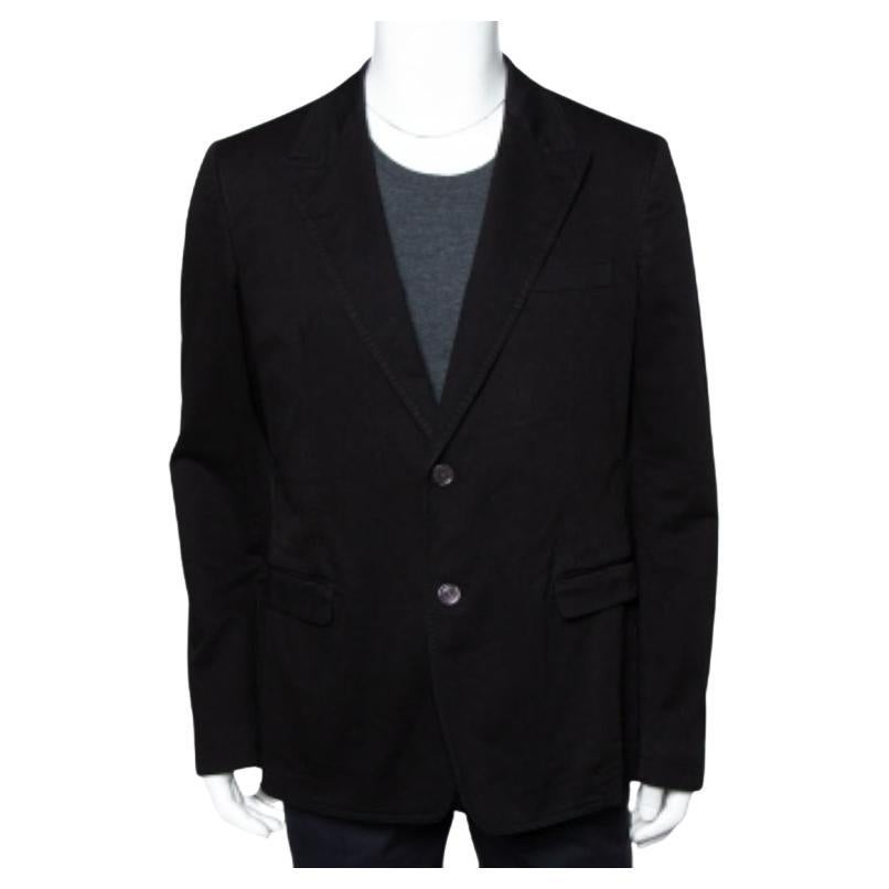 Dolce & Gabbana Black Denim Button Front Blazer XXL For Sale