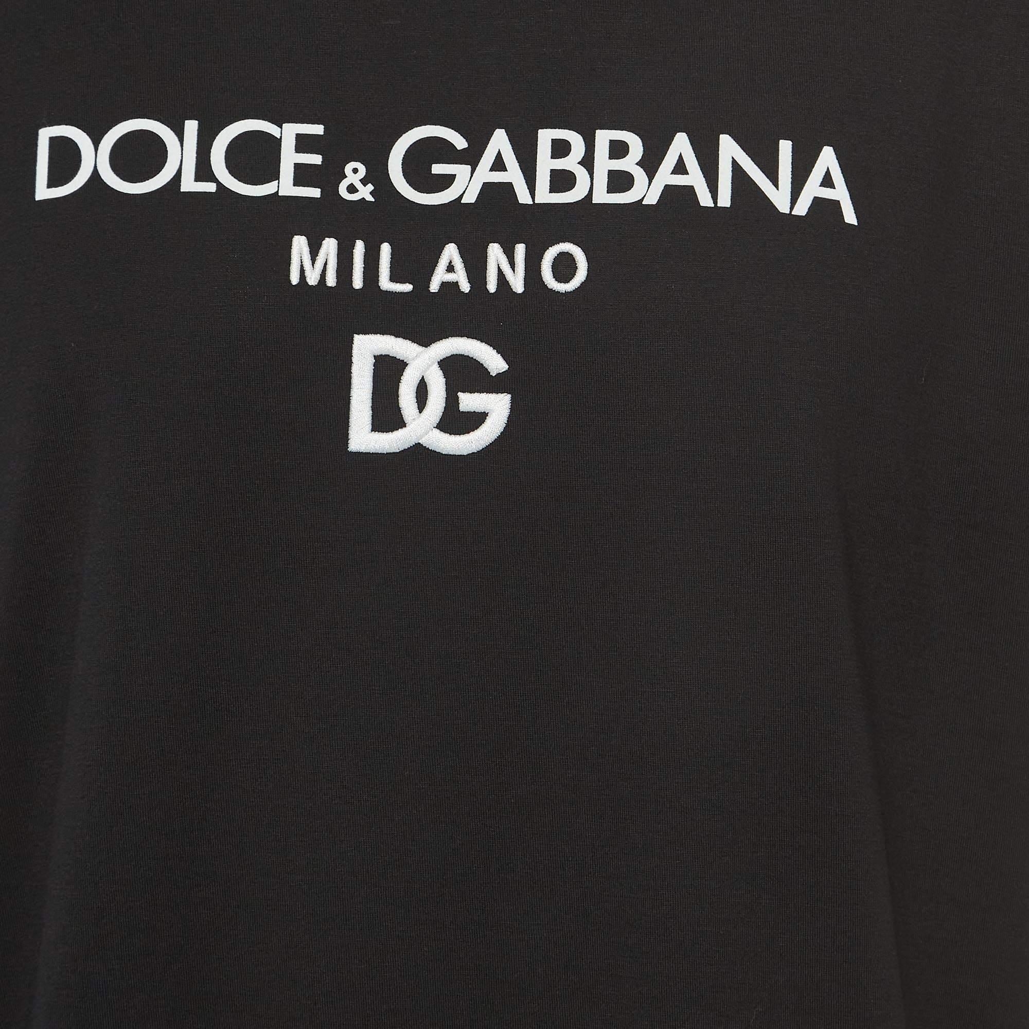 Men's Dolce & Gabbana Black DG Embroidered Cotton Crew Neck T-Shirt XXXL