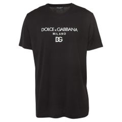 Dolce & Gabbana Black DG Embroidered Cotton Crew Neck T-Shirt XXXL